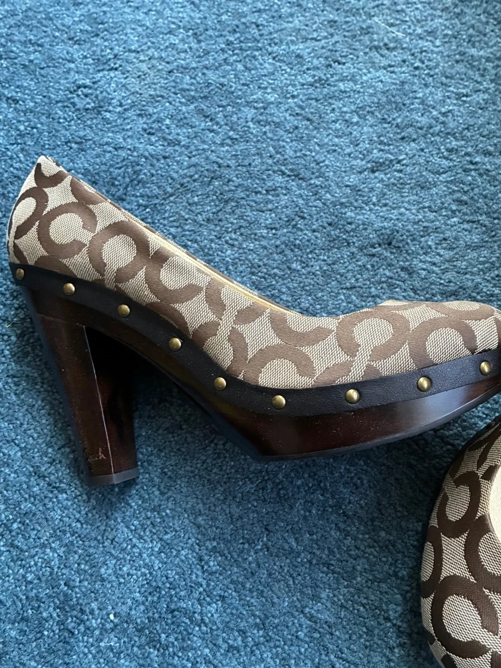 Coach Brown Signature Canvas Heels with Gold Insole
